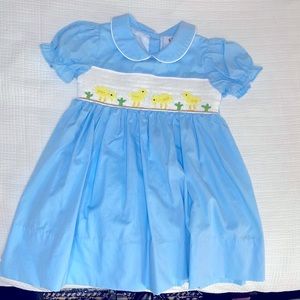 Smocked blue Easter dress with chicks 2T